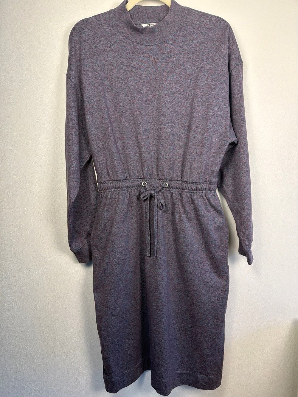Uniqlo U Mock Neck Sweatshirt Heathered Purple Dress Cinched Waist | Size Small